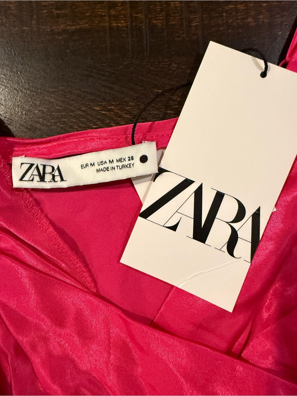 NWT Zara Fuchsia Satin Wrap Maxi Slip Dress Ruched Side Medium - Picture 4 of 13